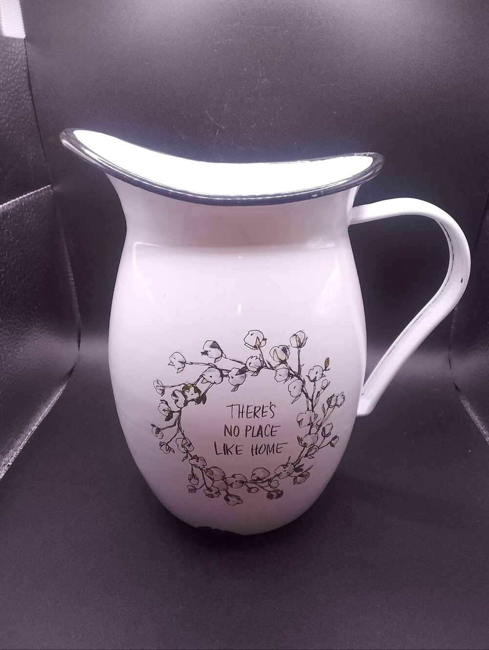 Vintage Inspired Enamel On Metal Pitcher With Transfer